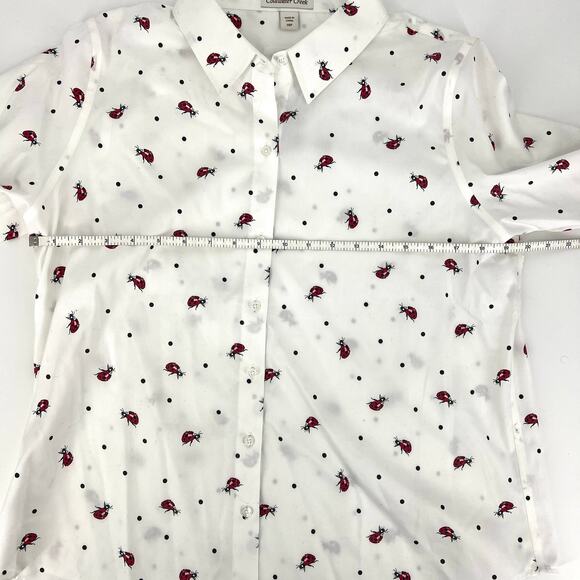 Coldwater Creek 100% Cotton White with Ladybug Print Button Up Blouse 14P NWT - Picture 3 of 9